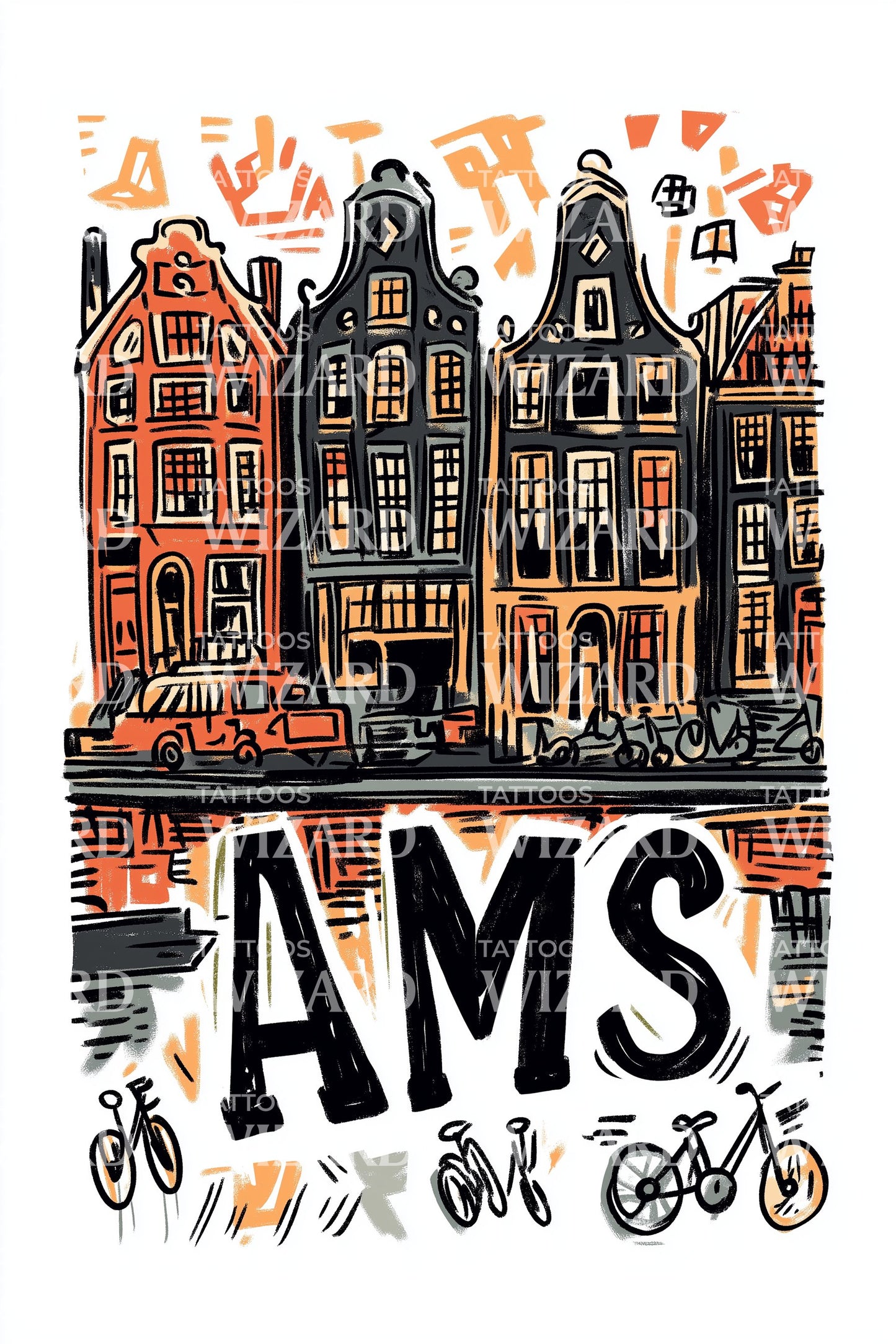 AMS Gabled Houses Tattoo Illustration