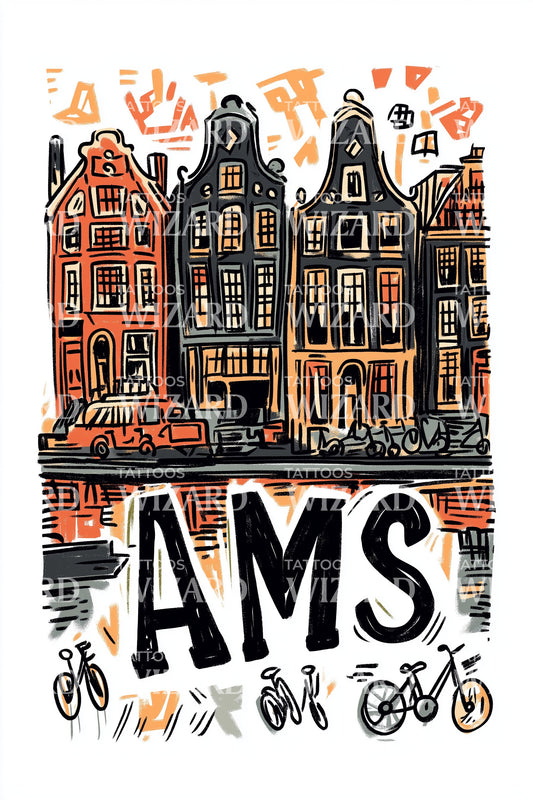 AMS Gabled Houses Tattoo Illustration