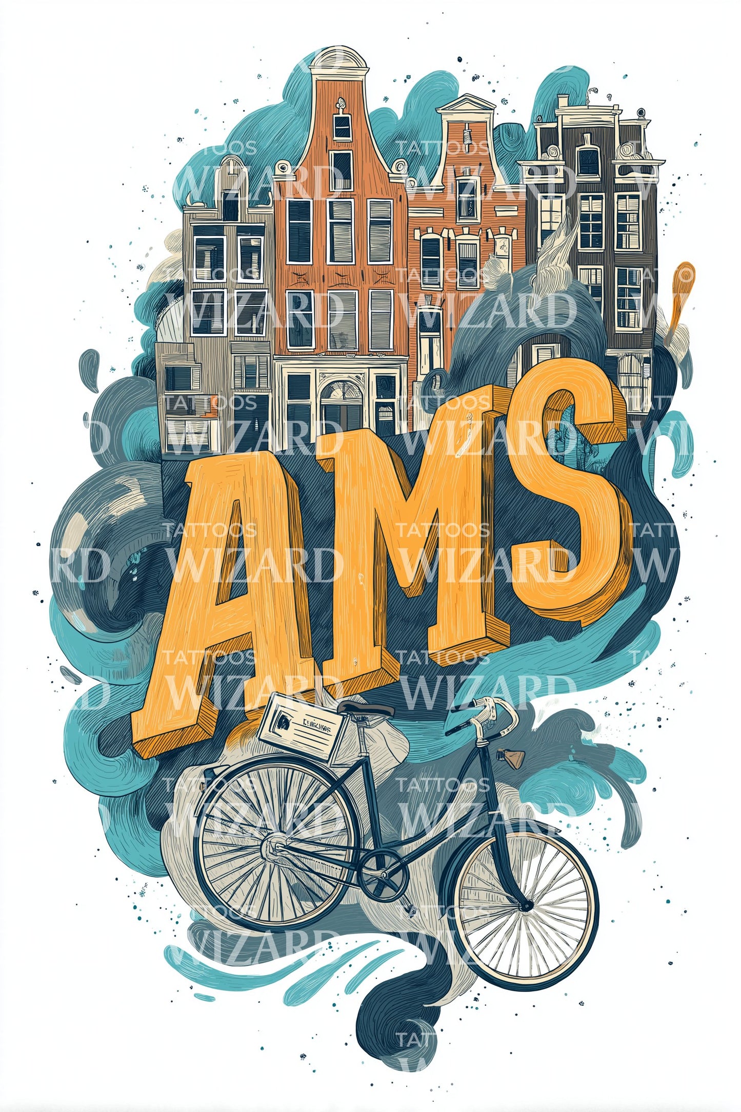 Amsterdam AMS Skyline Tattoo Design