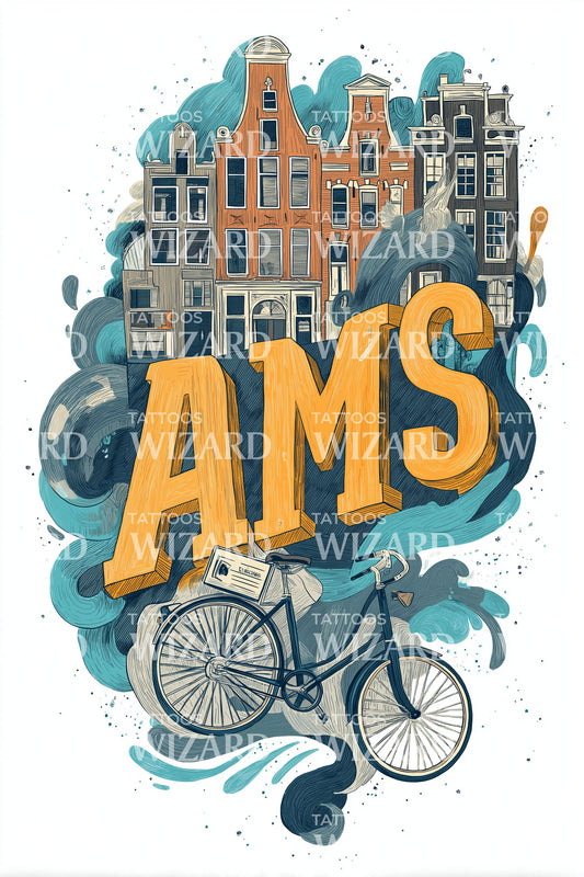 Amsterdam AMS Skyline Tattoo Design
