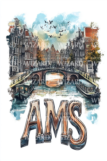 Amsterdam Autumn Canals Tattoo Design