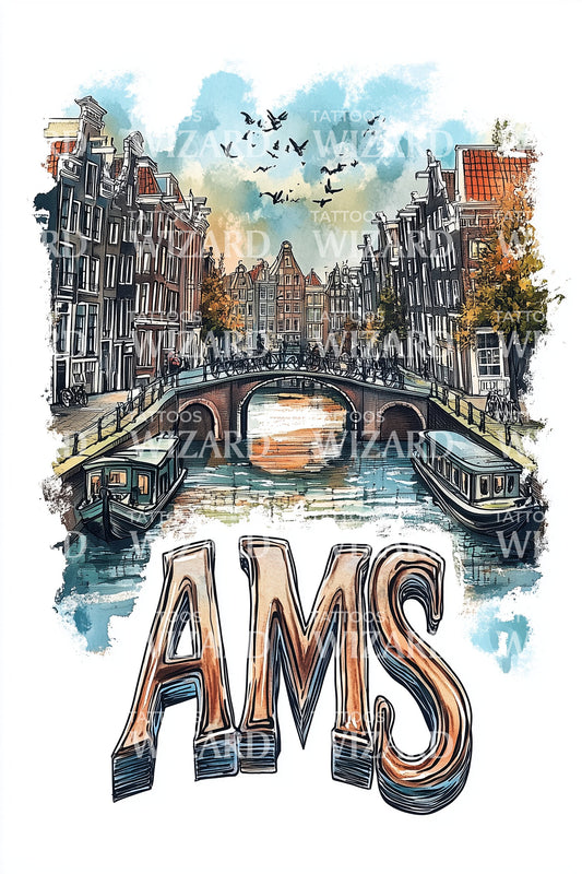 Amsterdam Autumn Canals Tattoo Design