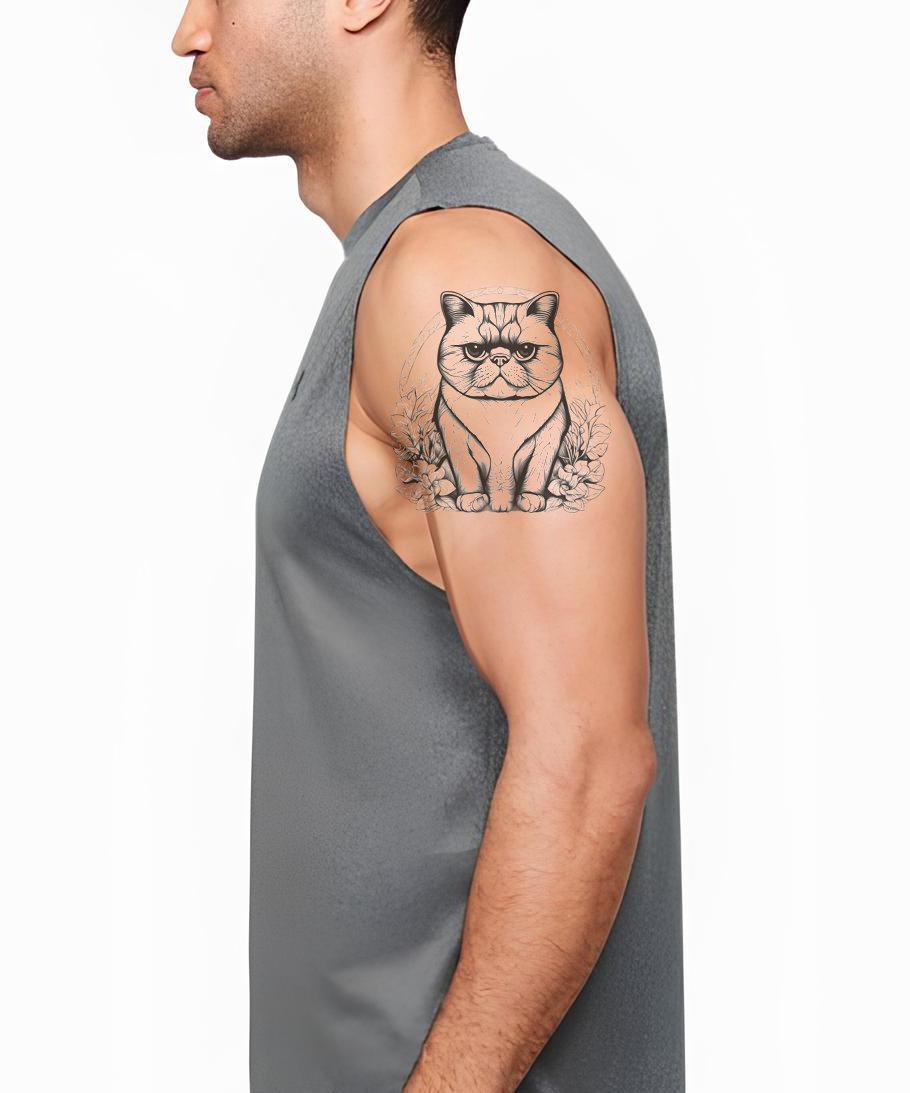 Design de Tatuagem de Gato Americano de Pelo Curto com Padrões