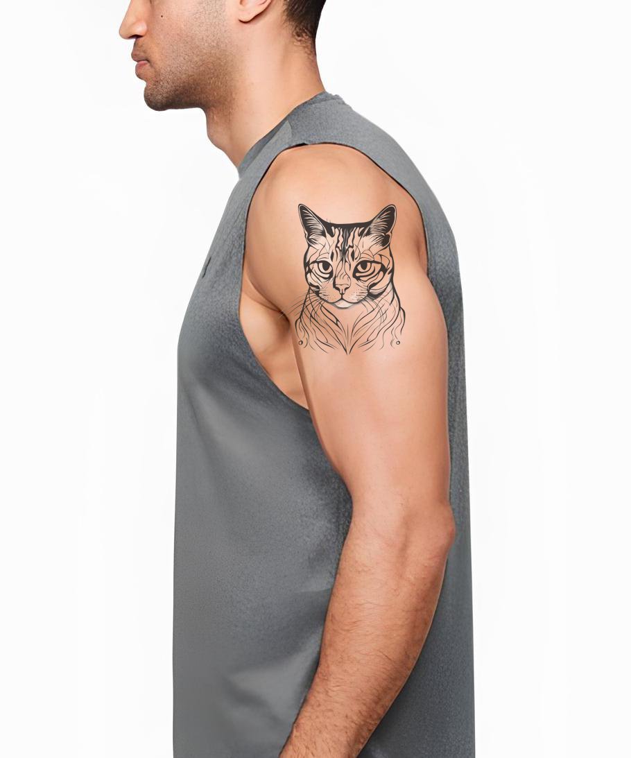 Design de Tatuagem de Gato Americano de Pelo Curto com Padrões