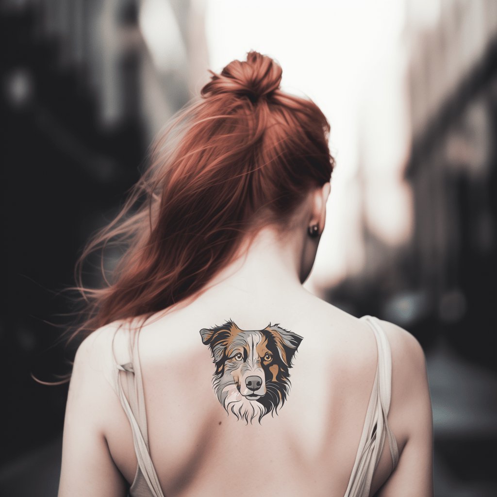 Tattoo mit Kopf eines australischen Schäferhundes