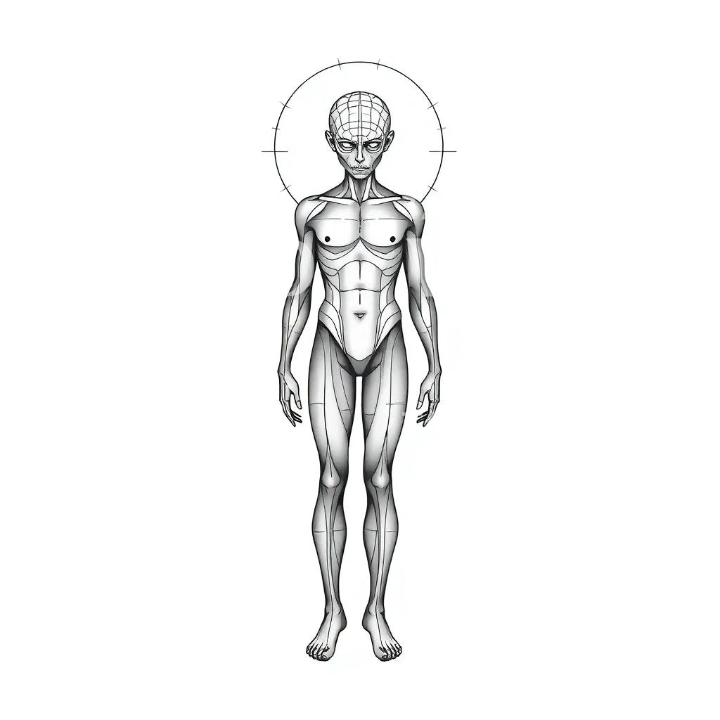 Anatomical Android Halo Tattoo Design