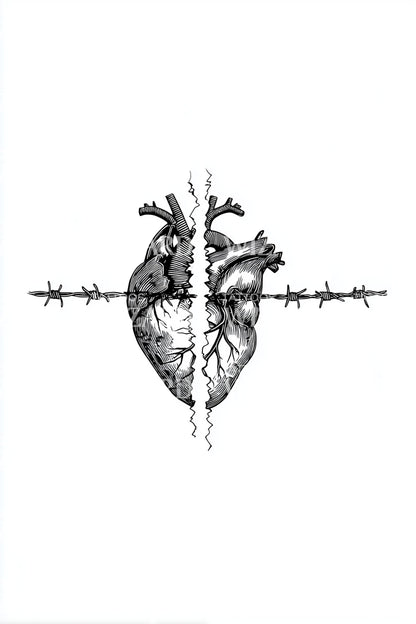 Anatomical Heart and Barbed Wire Tattoo Design