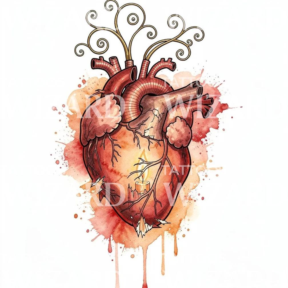 Anatomical Heart Candle Tattoo Design