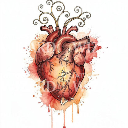 Anatomical Heart Candle Tattoo Design