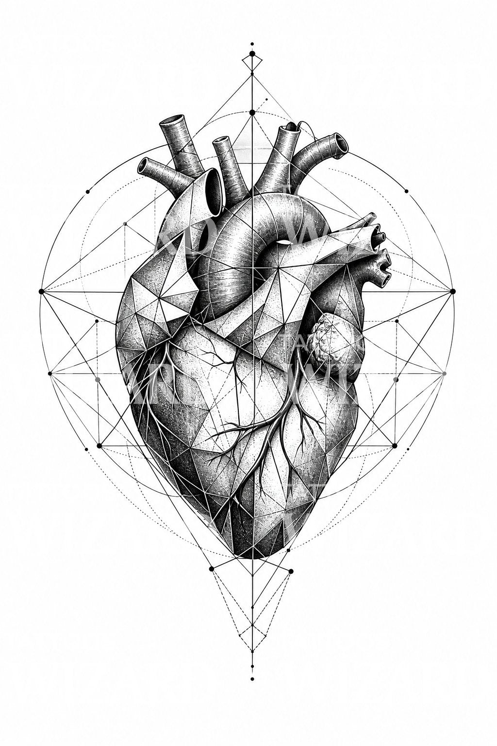 Anatomical Heart Geometry Tattoo Design