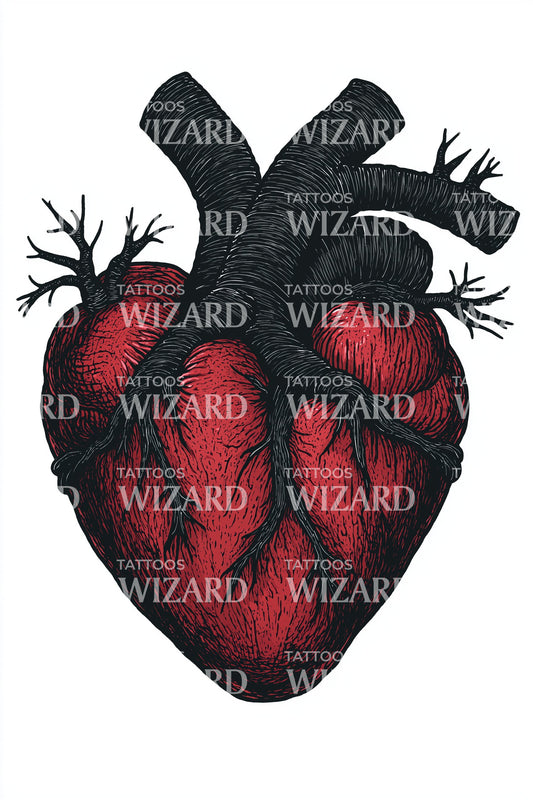 Anatomical Heart Pulse Tattoo Design