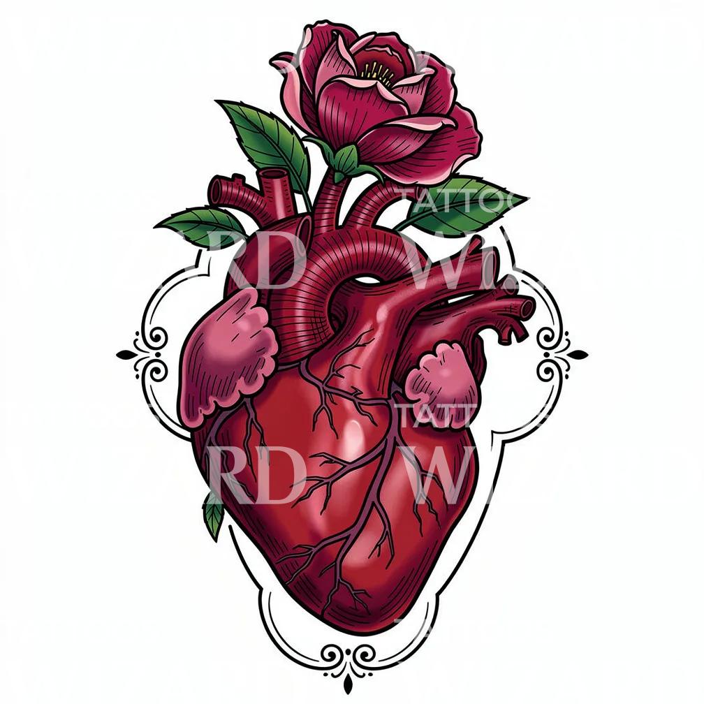 Anatomical Heart Rose Tattoo Design
