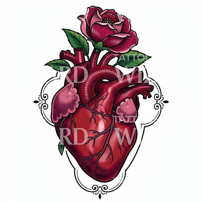 Anatomical Heart Rose Tattoo Design