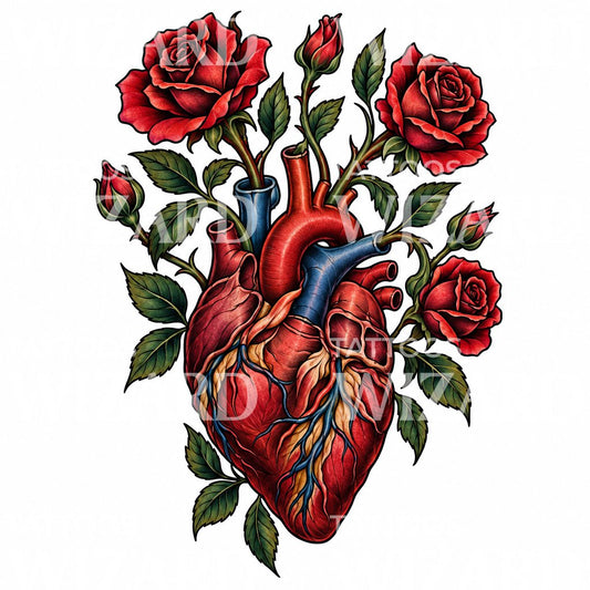 Tatouage de cœur anatomique aux roses