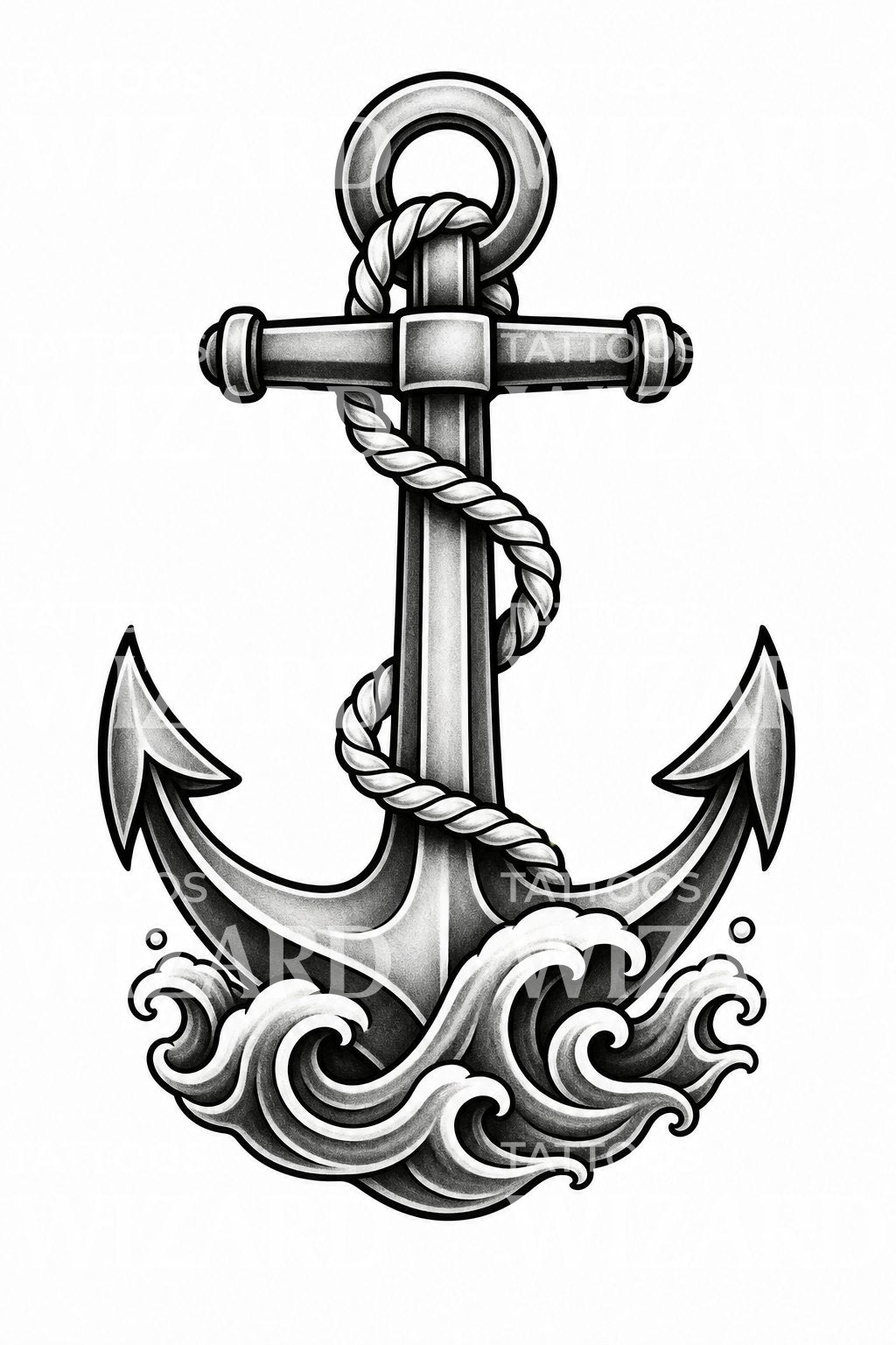 Diseño de tatuaje tradicional de ancla y cuerda