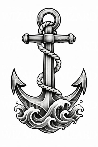 Diseño de tatuaje tradicional de ancla y cuerda