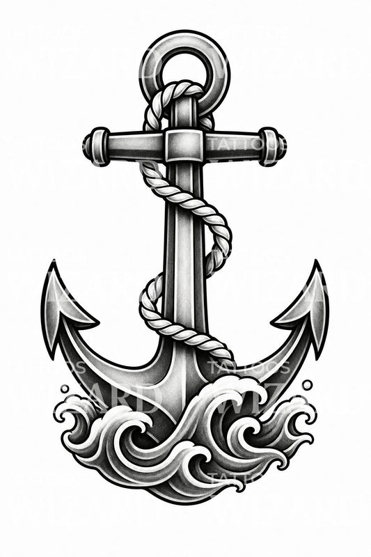 Diseño de tatuaje tradicional de ancla y cuerda