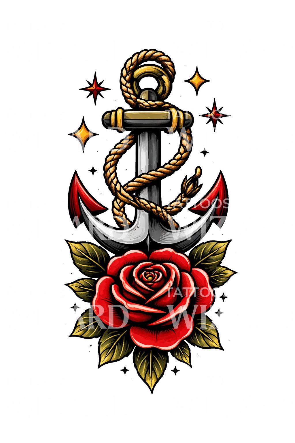 Anchor and Rose Tattoo Design