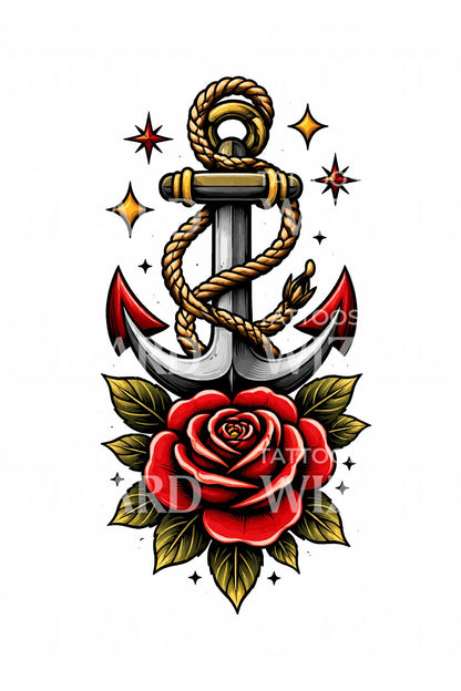 Anchor and Rose Tattoo Design