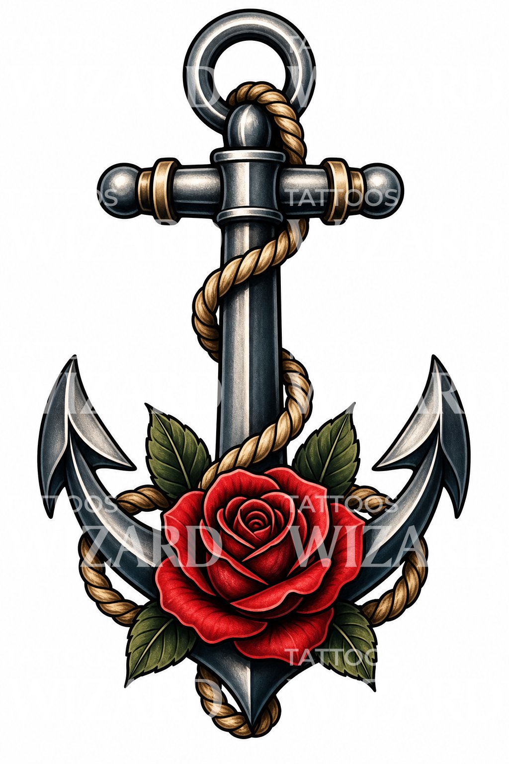 Anchor and Rose Tattoo Design