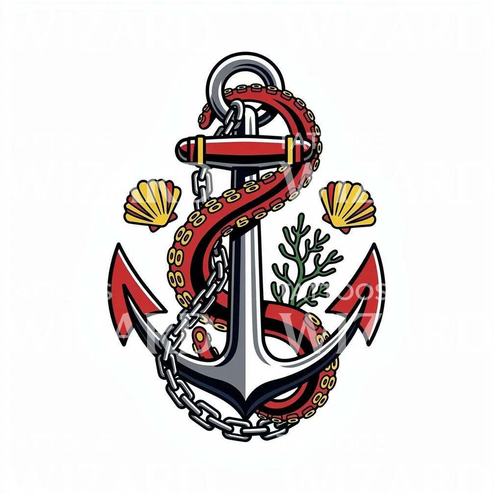 Anchor with Tentacle Tattoo Design