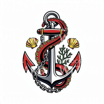 Anchor with Tentacle Tattoo Design