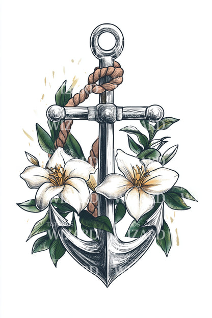 Desenho de Tatuagem de Âncora Envolta em Jasmim