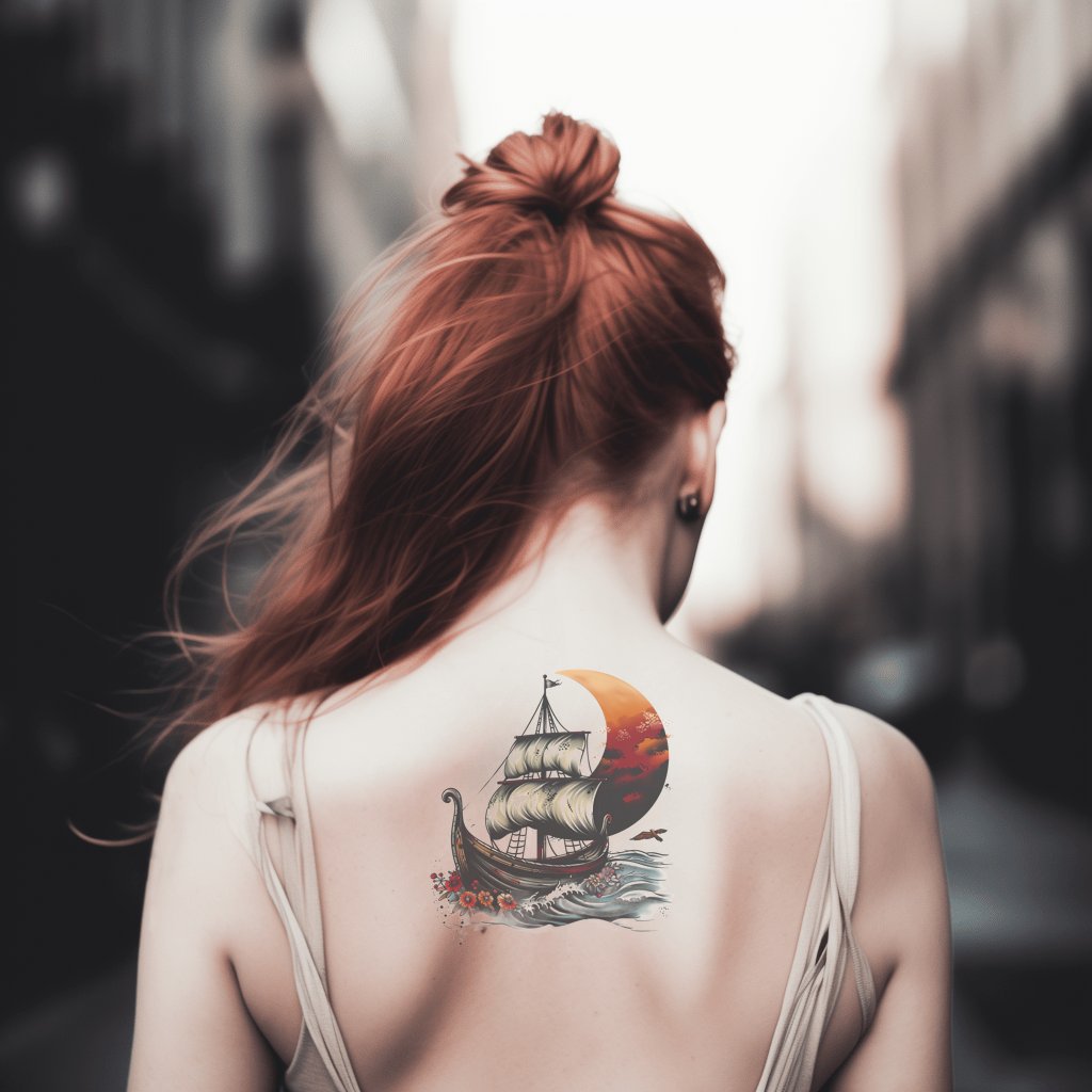 Neotraditional Ancient Boat Tattoo Design
