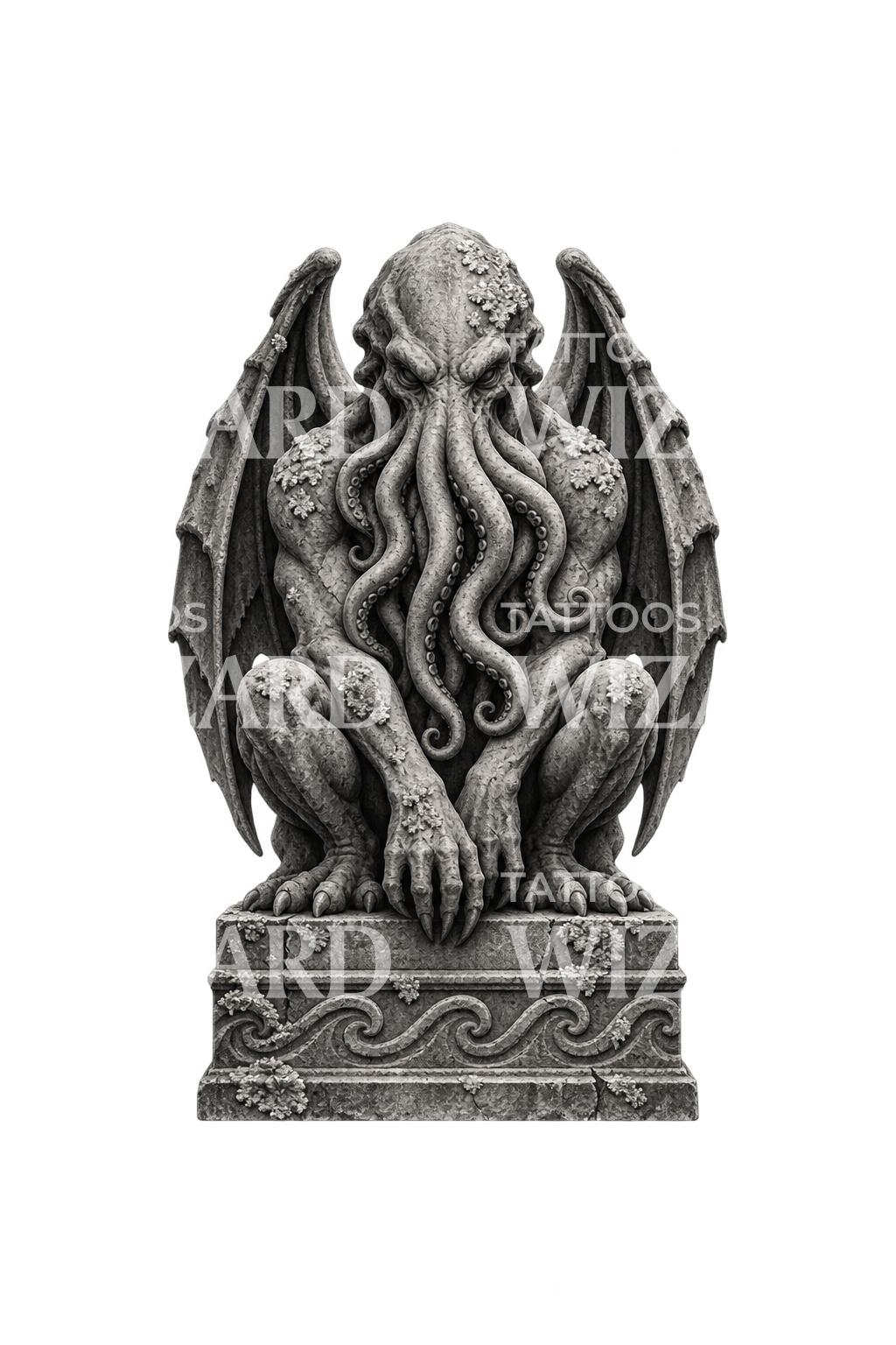 Tattoo-Design einer antiken eldritischen Idolstatue