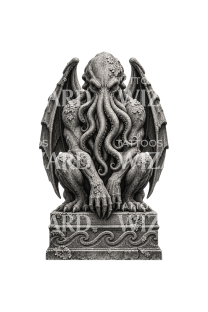 Tattoo-Design einer antiken eldritischen Idolstatue