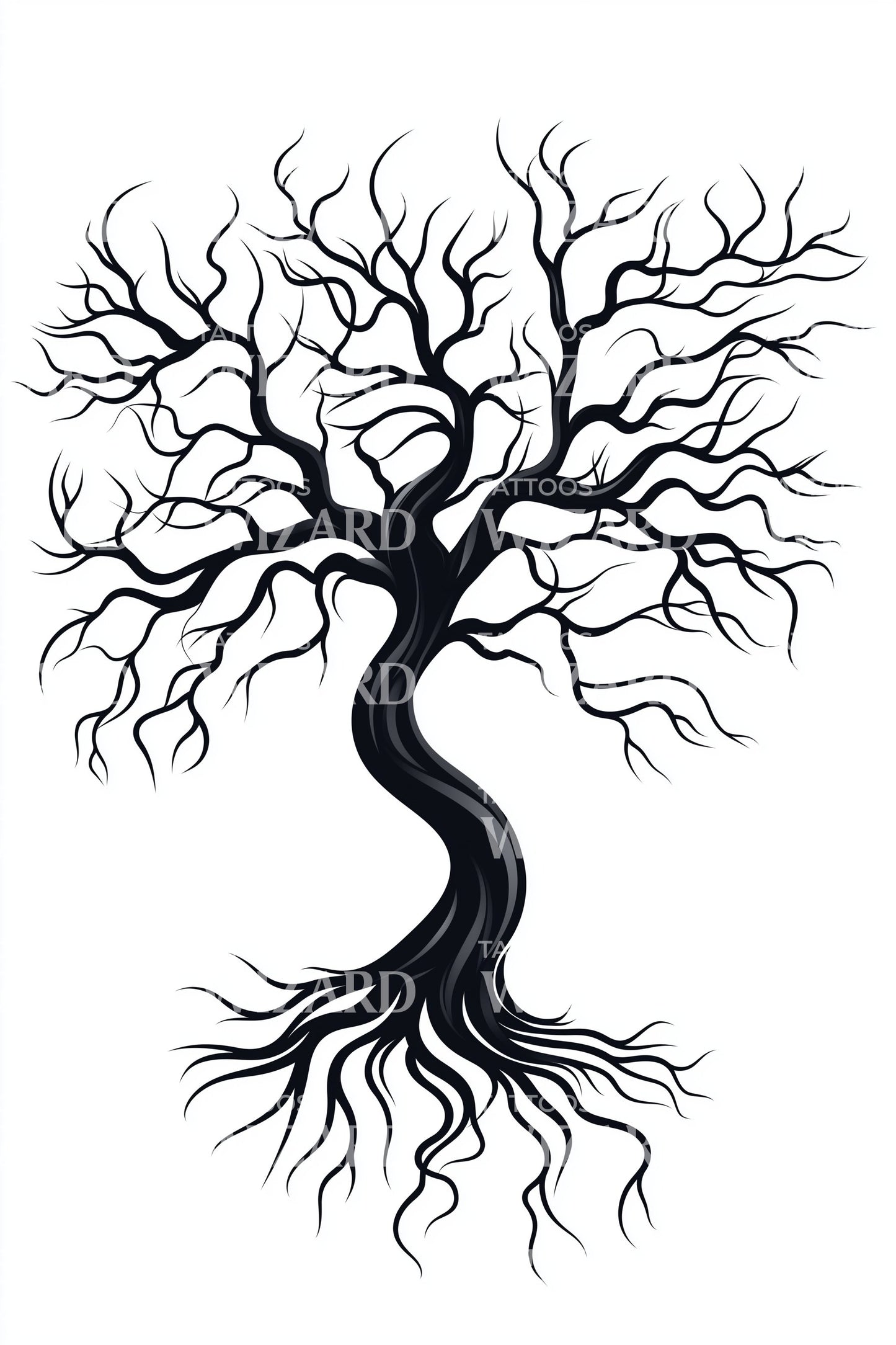 Ancient Gnarled Tree Tattoo Design