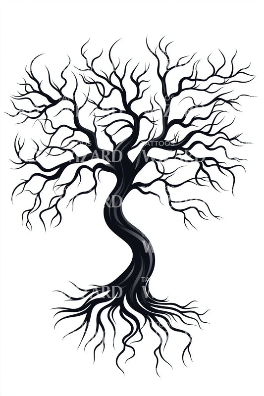 Ancient Gnarled Tree Tattoo Design
