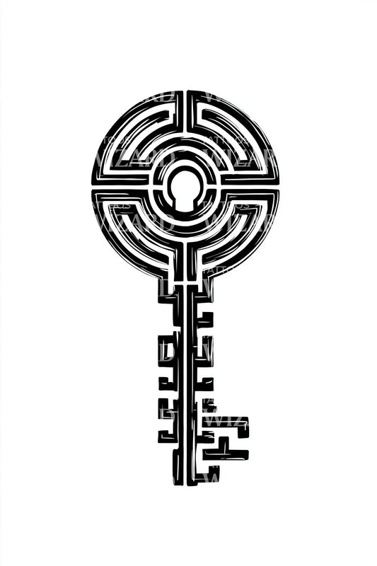 Ancient Labyrinth Key Tattoo Design