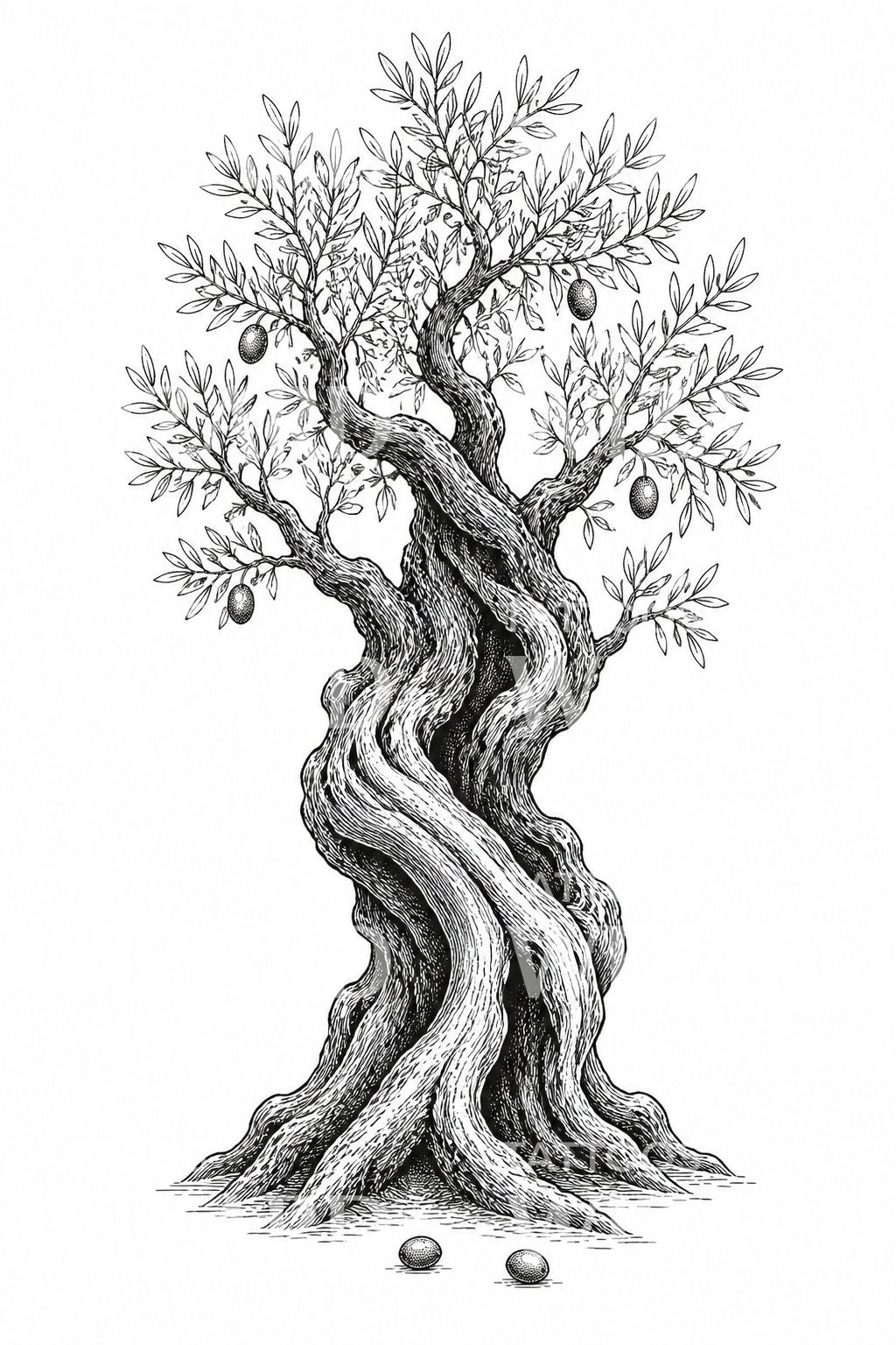 Ilustrace tetování starobylého olivovníku