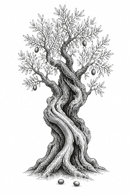 Ilustrace tetování starobylého olivovníku