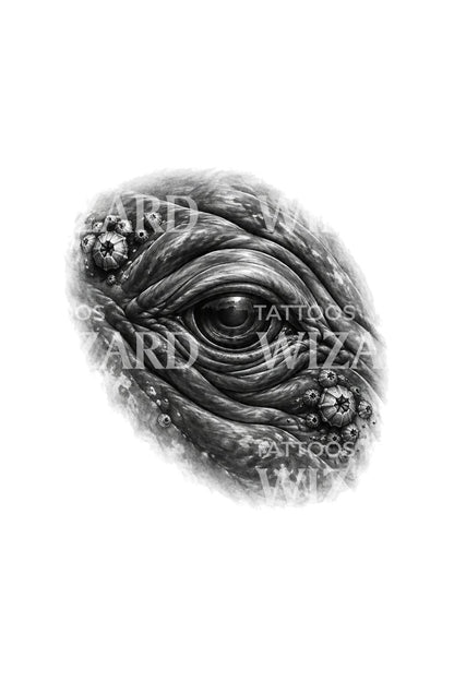 Ancient Whale Eye with Barnacles Tattoo Illustration