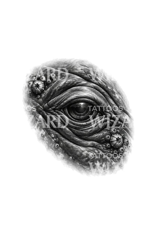 Ancient Whale Eye with Barnacles Tattoo Illustration