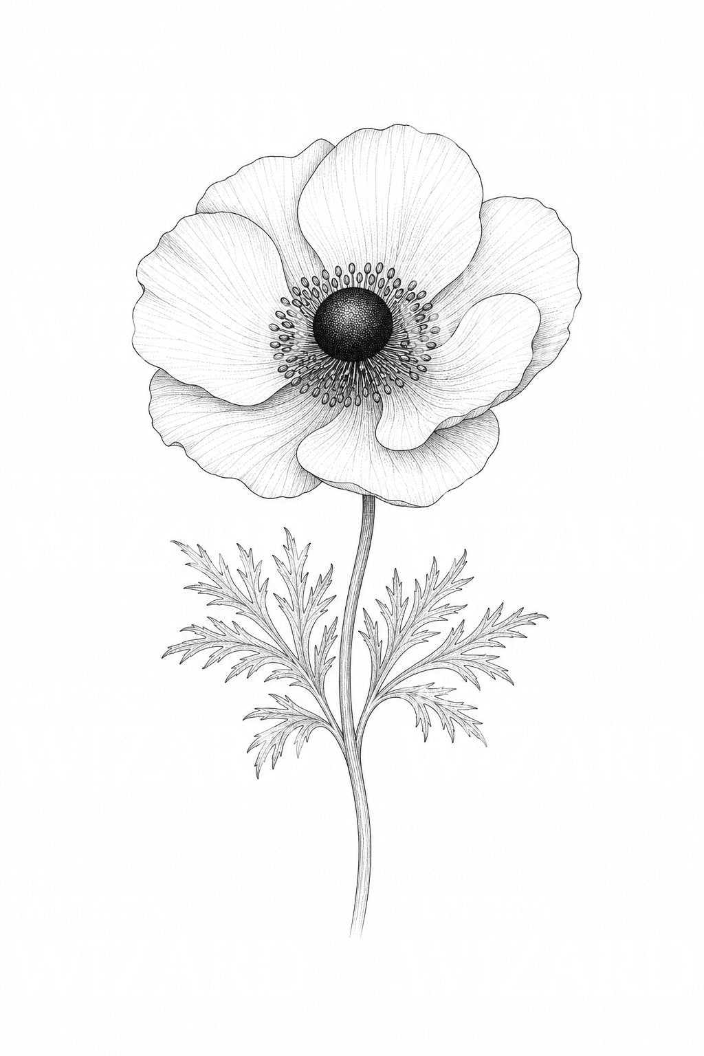 Fine line tattoo ontwerp met anemoonbloem