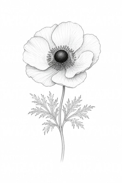 Fine line tattoo ontwerp met anemoonbloem
