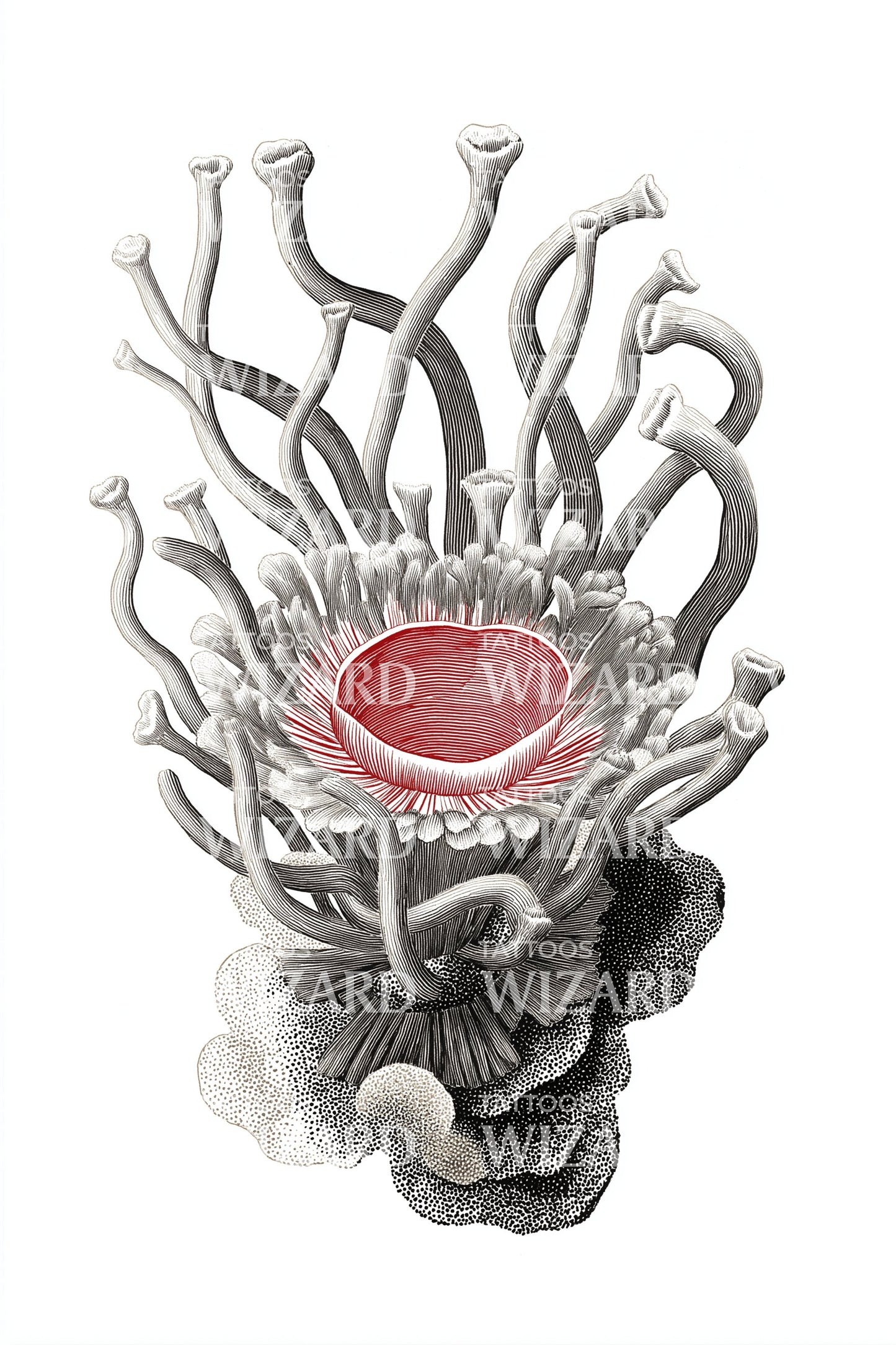 Anemone Core Coral Tattoo Design