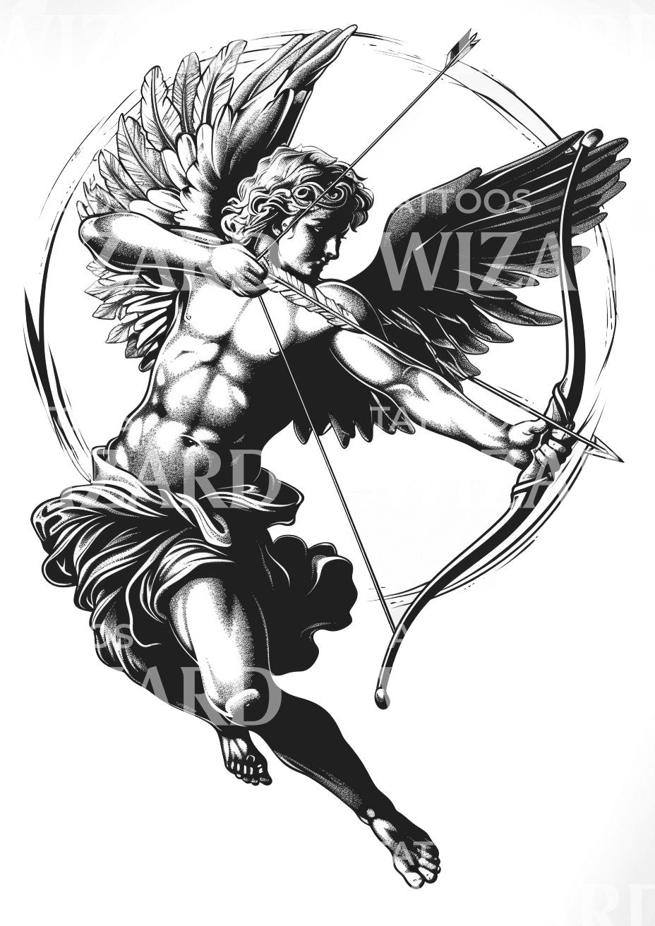 Angel of Love Throwing Arrow Tattoo Design