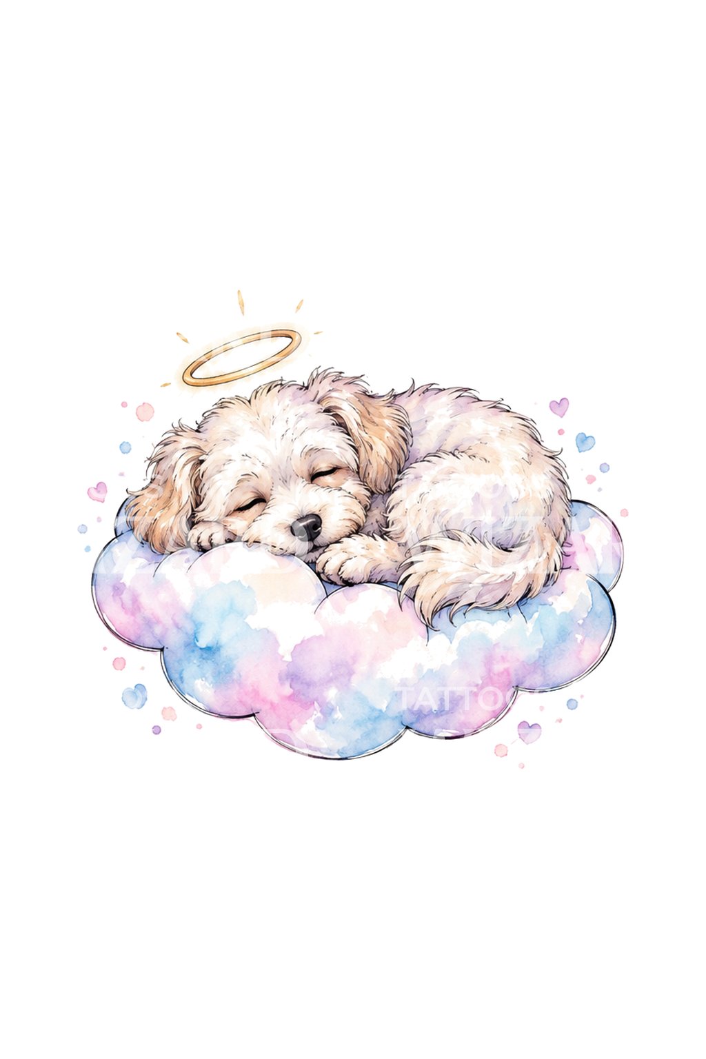 Cachorro ángel durmiendo sobre una nube pastel, idea de tatuaje