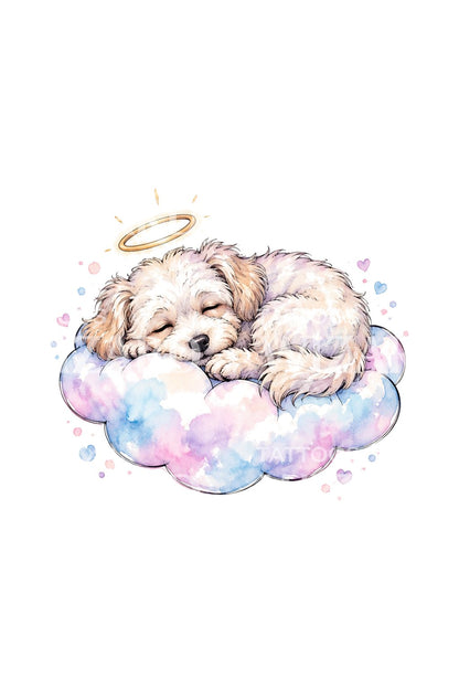 Cachorro ángel durmiendo sobre una nube pastel, idea de tatuaje