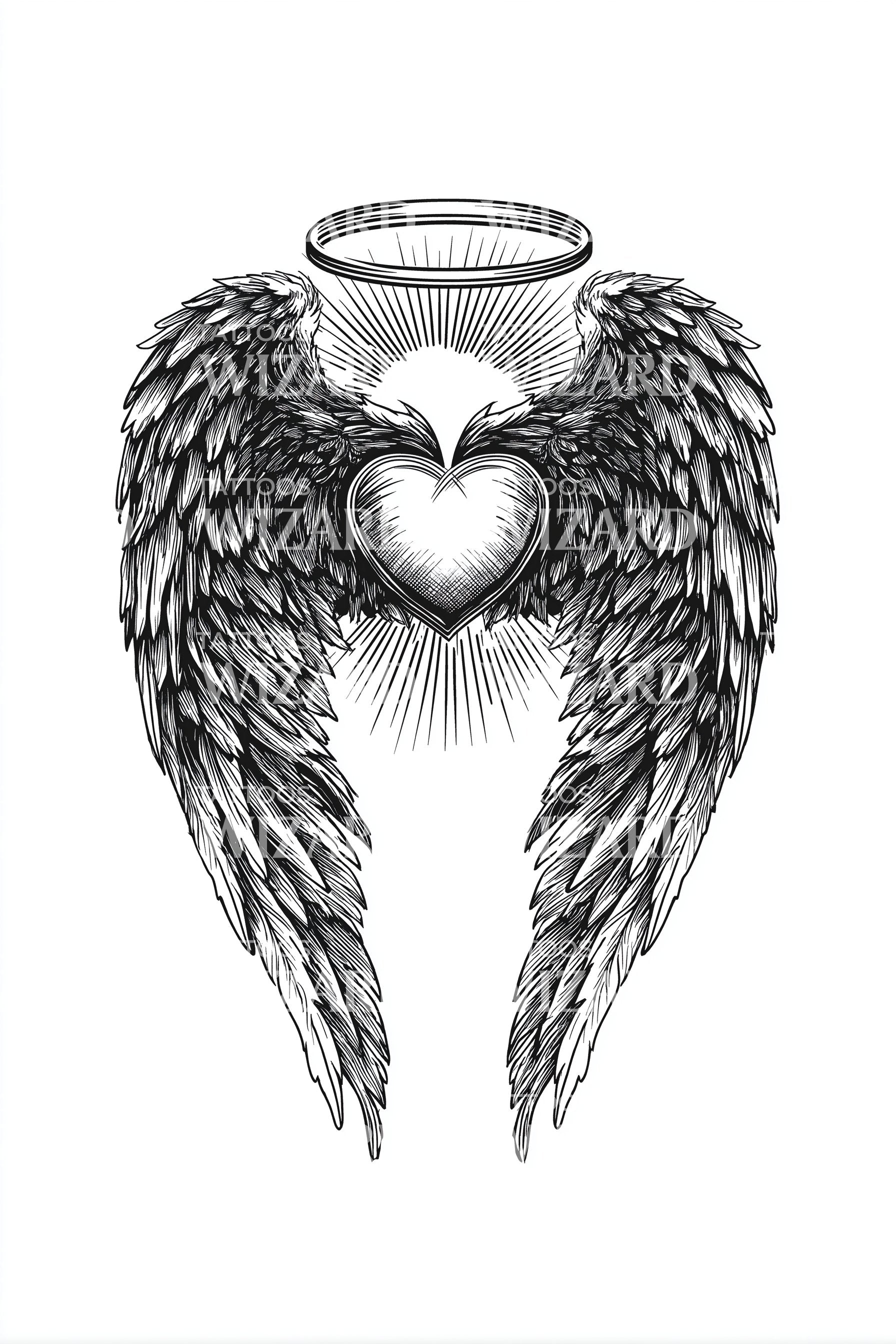 Engel Flügel Heiliges Herz Tattoo Design – Tattoos Wizard Designs, image size:1792x2688