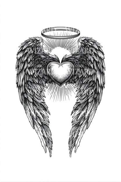 Angel Wings Sacred Heart Tattoo Design