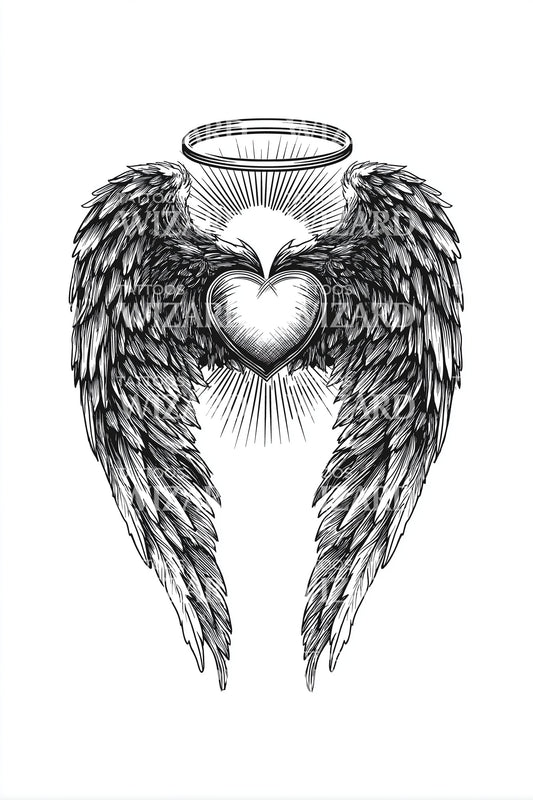 Angel Wings Sacred Heart Tattoo Design