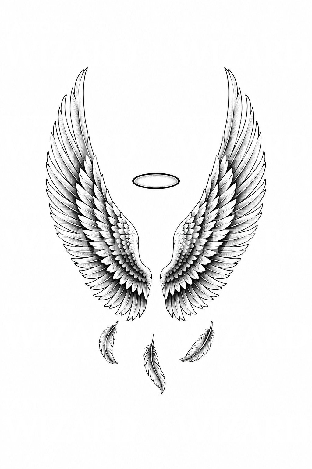 Angel Wings with Halo Tattoo Illustration