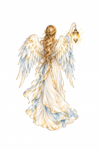 Angel with Lantern Watercolor Tattoo