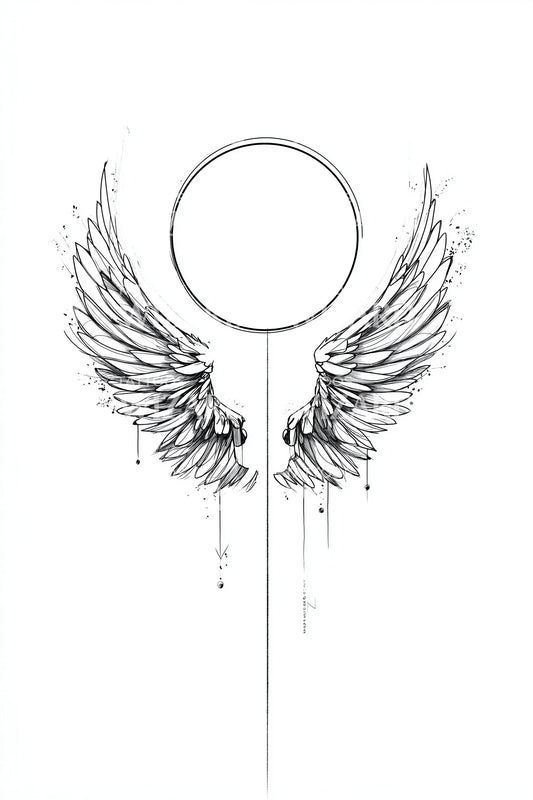 Angelic Halo Wings Tattoo Design