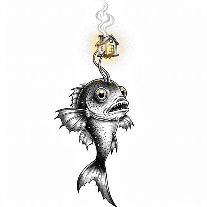 Anglerfish House Lure Tattoo Design – Tattoos Wizard Designs